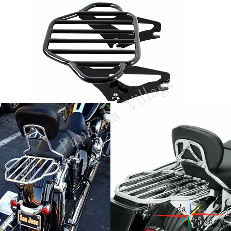 

Papanda Steel Black Motorcycle Detachable Two Up Luggage Rack for Harley Touring Road King Street Glide FLHX FLHR FLTR 2009-2016