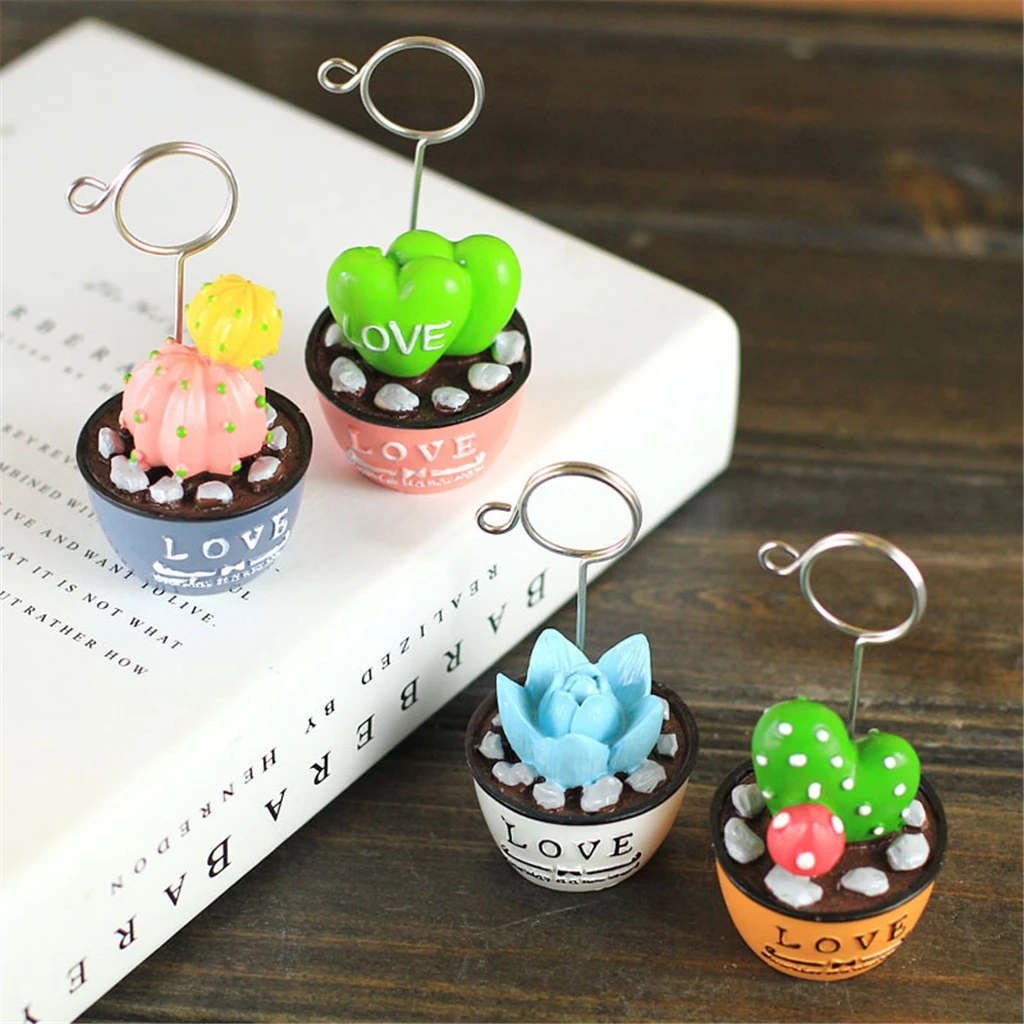 Table Number Holder Name Place Card Holder Memo Clip Holder Stand Artificial Cactus Note Holder Pictures Card Paper Menu Clip