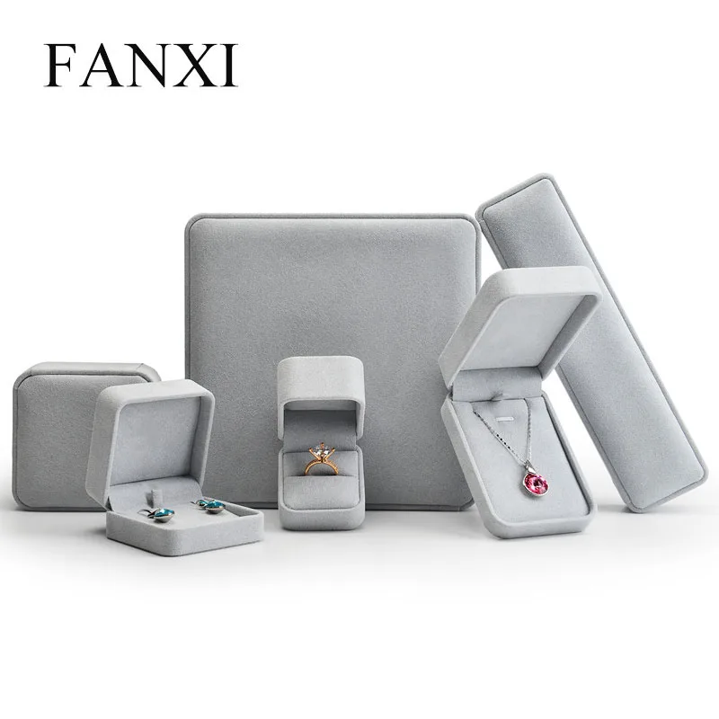 

Fanxi New Gray Microfiber Jewelry Box Ring Pendant Bracelet Chain Packaging Box Gift Storage Wedding Showcase Jewelry Organizer
