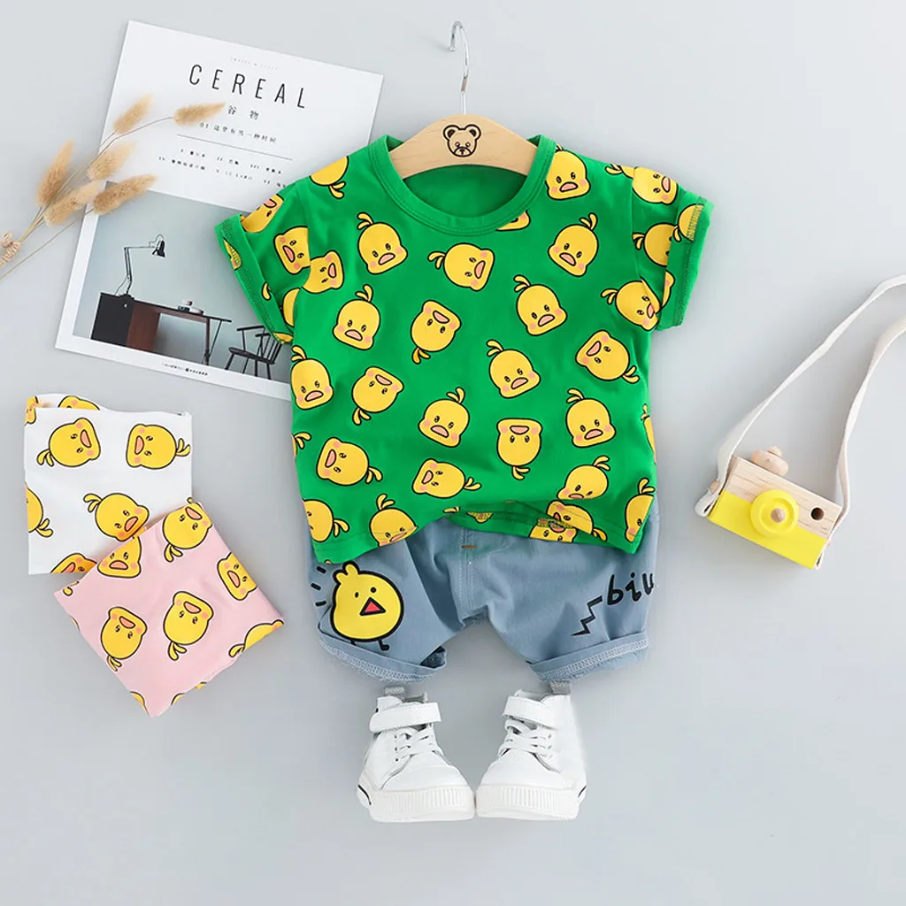 

Toddler baby clothes summer first birthday outfit boy Cartoon Duck T-shirt Tops Letter Short Pants Outfits set babyboy clothes