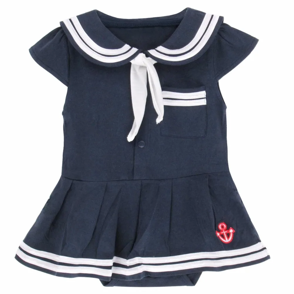 Baby Girl Dress Sailor Navy Style One Piece Romper Infant Princess