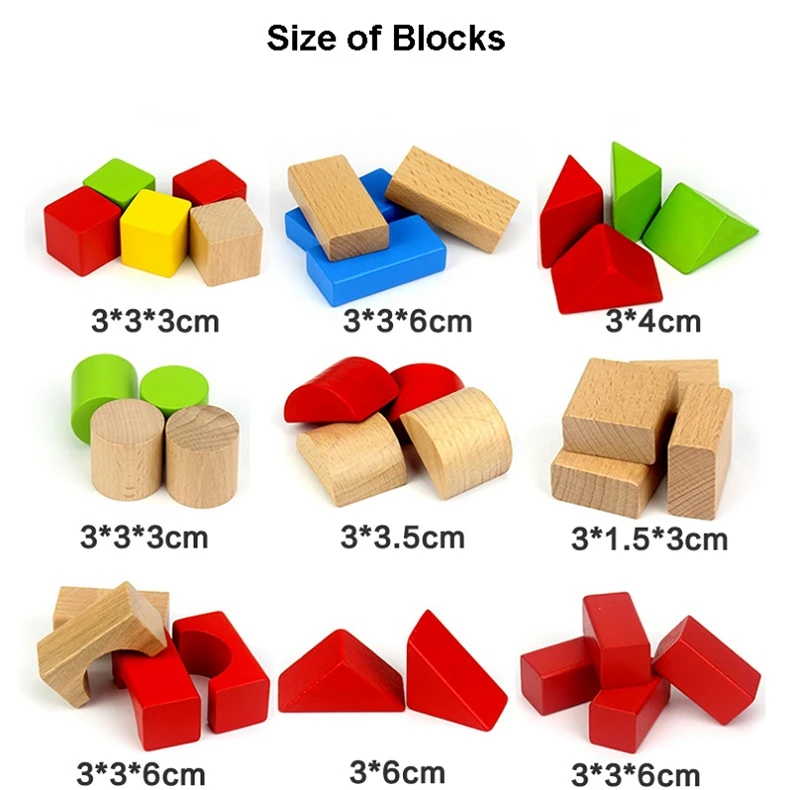 Детские деревянные блоки, игрушки 50 шт, разноцветные геометрические сборные строительные блоки из бука, Обучающие Развивающие игрушки унисекс для малышей
