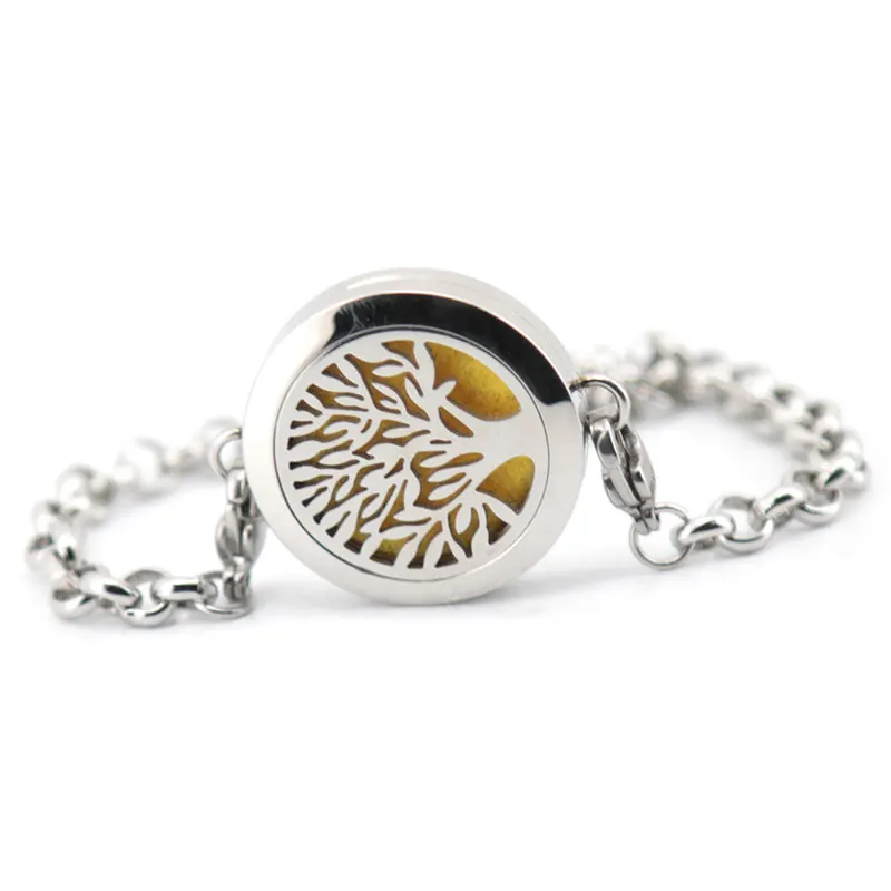 Дерево жизни 25 мм магнит эфирные масла для ароматерапии из нержавеющей стали для духов медальон со светорассеивателем браслет(length8-"