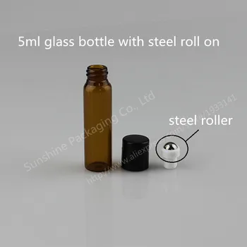 

30pcs 5ml amber roll on roller bottles for essential oils roll-on refillable perfume bottle deodorant containers with black lid