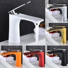 Basin Faucets Hot&Cold Sink Mixer Bathroom Basin Tap Brass Gold/Chrome/White/Red/Black Bathroom Faucet Crane Sink Tap black white gold color flower ceramic hotel basin bathroom sink