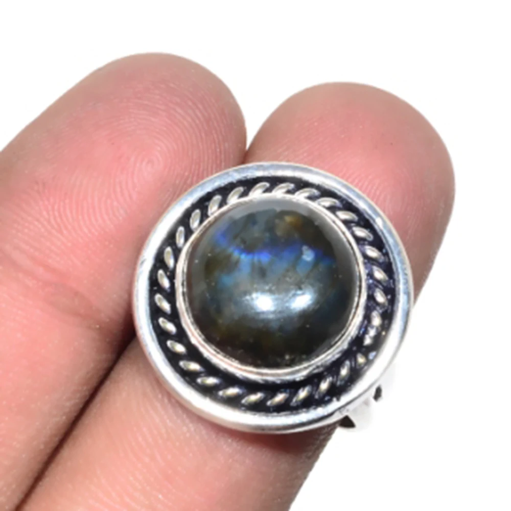 

Labradorite Ring Silver Overlay over Copper, USA Size 8.75 , R4966