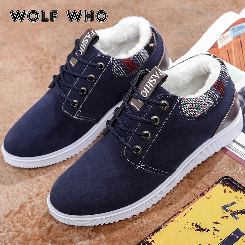 

WOLF WHO New Arrival Fashion Winter Male sneakers Plush Lace Up Ankle Footwear Warm Working Boots Men Casual Shoes krasovki W041