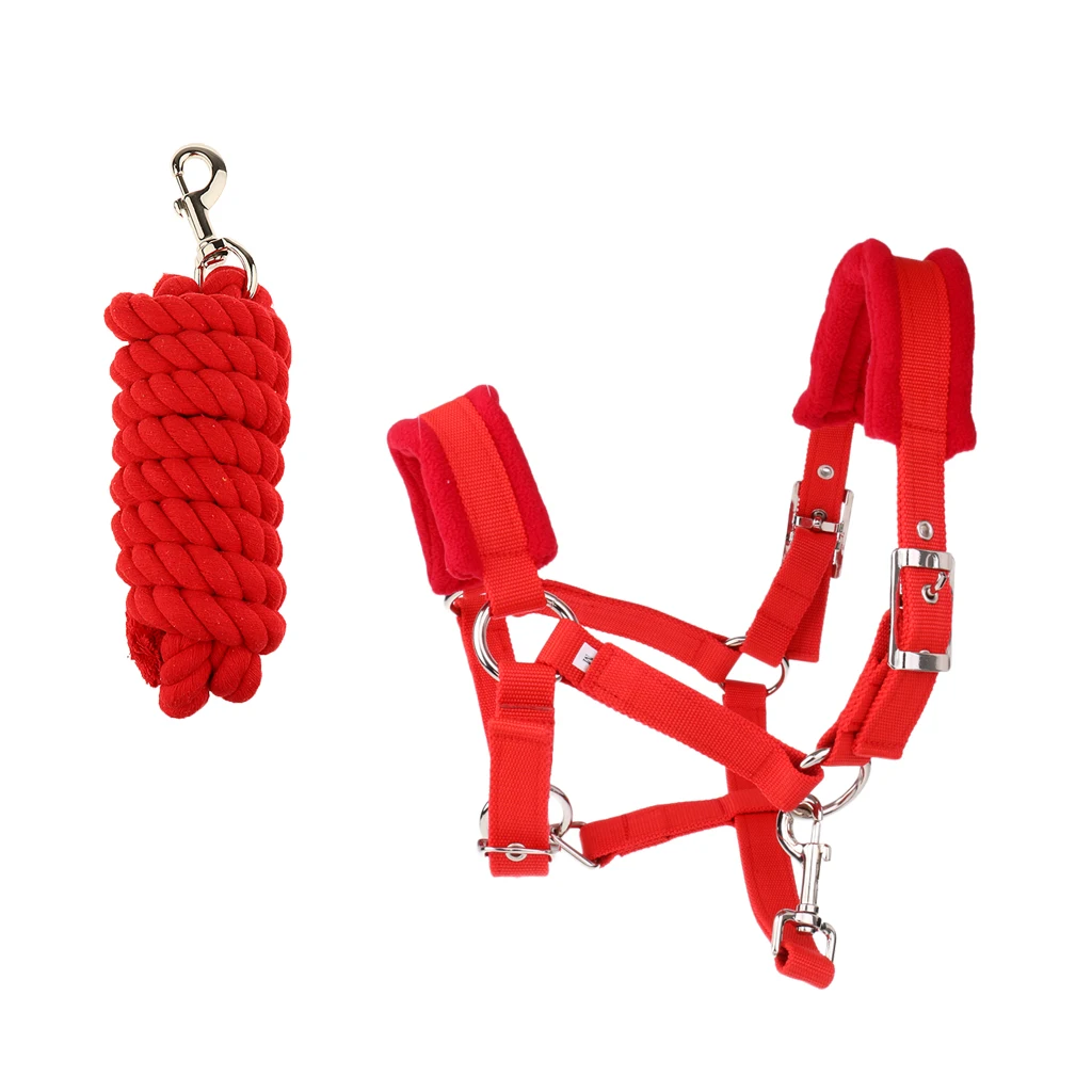 Soft Padded Adjustable Horse Headcollar (Middle) + 2.5 Meters Lead Rope