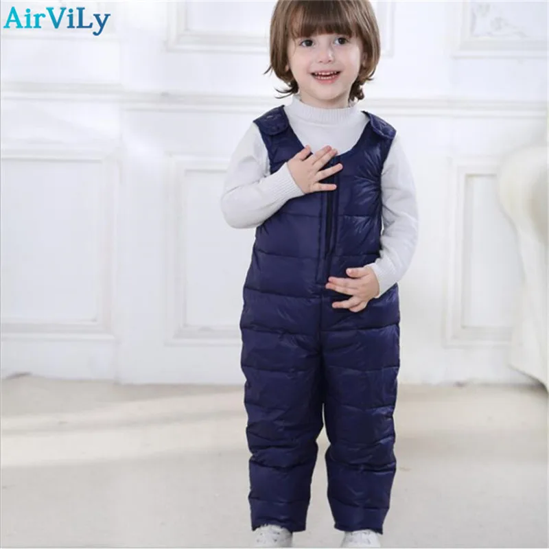 Новинка 2017 года однотонные зимние детские комбинезоны унисекс на утином пуху