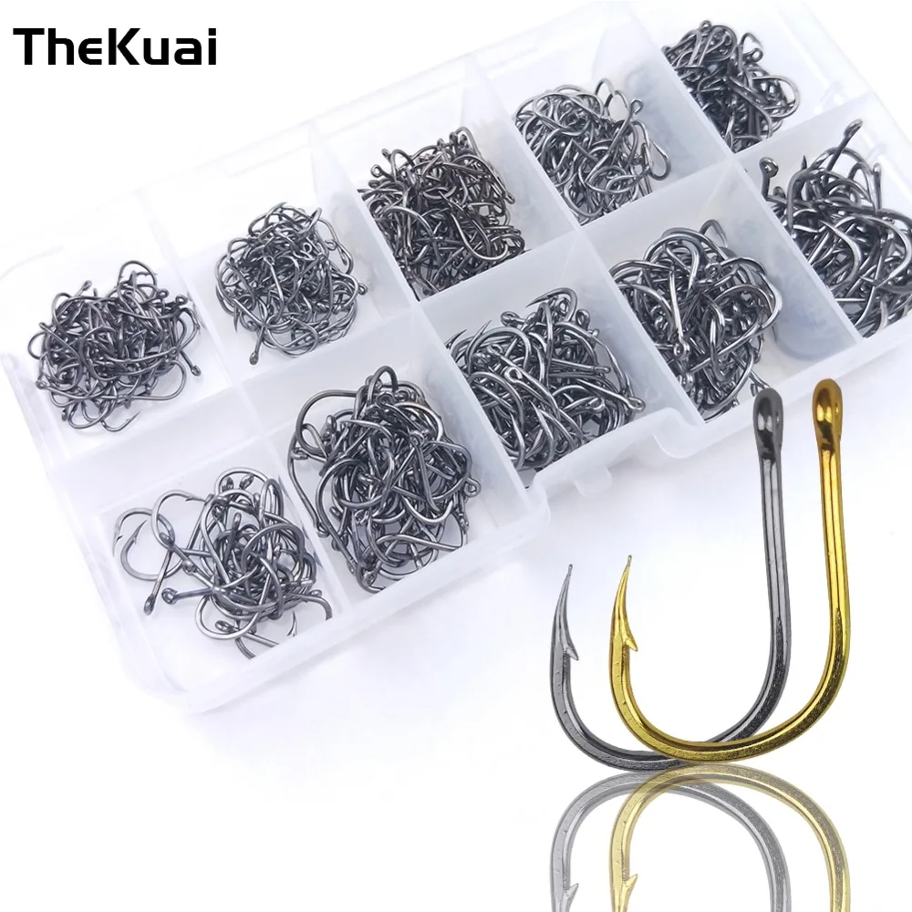 Рыболовные крючки THEKUAI Thekuai из высокоуглеродистой стали, разные размеры, Рыбная ловля в соленой и пресной воде, крючки с коробкой для снастей(50 шт