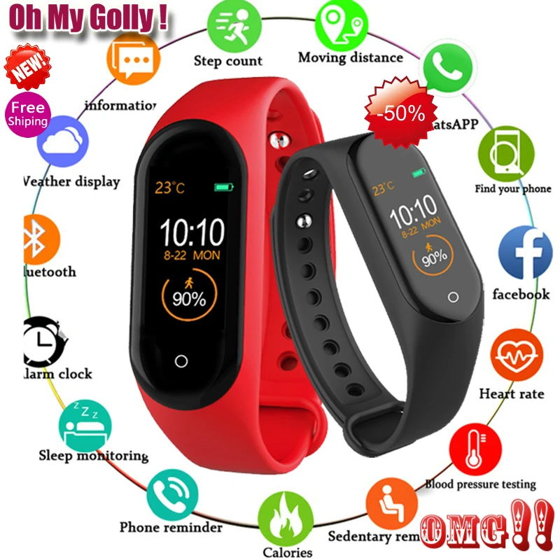 

New M4 Women Sport Waterproof Smartwatch Blood Pressure Heart Rate Monitor Smart Watch Men Fitness Tracker Watch PK Mi Band 4 M3