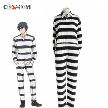 Coshome prisão escola fujino kiyoshi cosplay ternos trajes homem adulto preto & branco listrado prisão trajes dia das bruxas siameses(China)