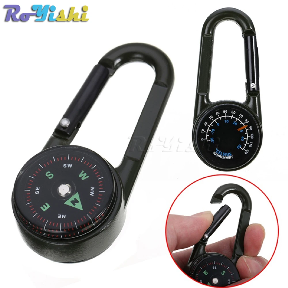 

1pcs 3 in 1 Keychain Multifunctional Hiking Metal Carabiner with Mini Compass Thermometer Outdoor Sporting