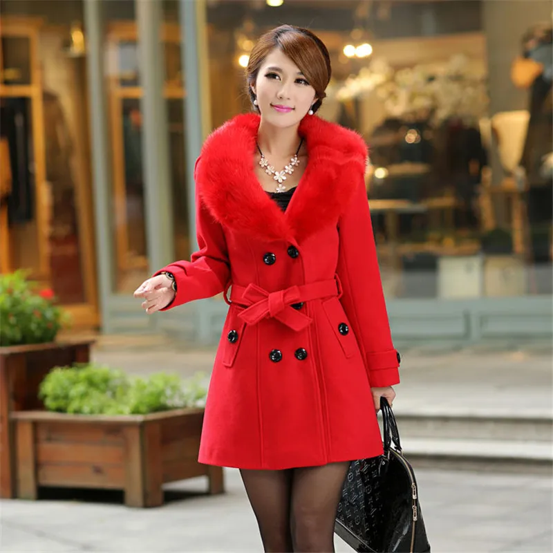 fall winter women long wool blend coats trench-4