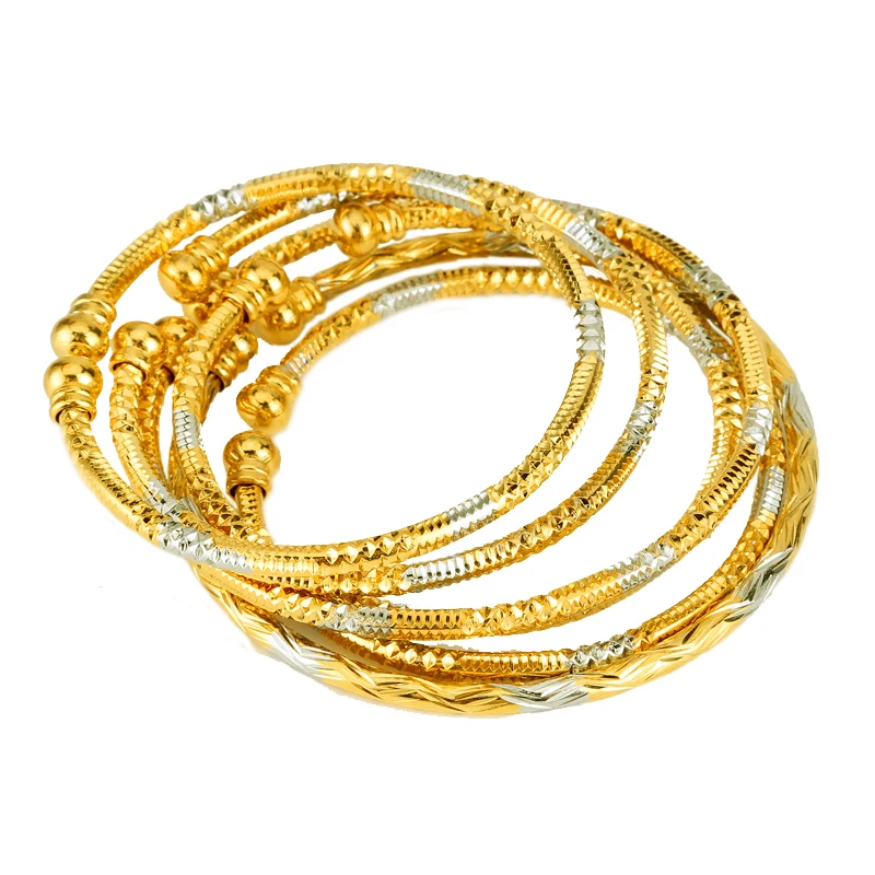 6pcs Gold Africa Jewelry Ethiopian Two-Tones Ball Color Bangle Bracelet Beads for Women