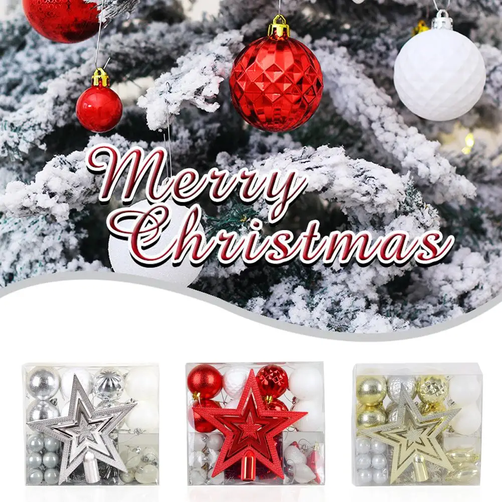 

50PCS Christmas Tree Decoration Pendant Ball Gift Package Christmas Tree Top Star Multi-pack Hanging Ornament