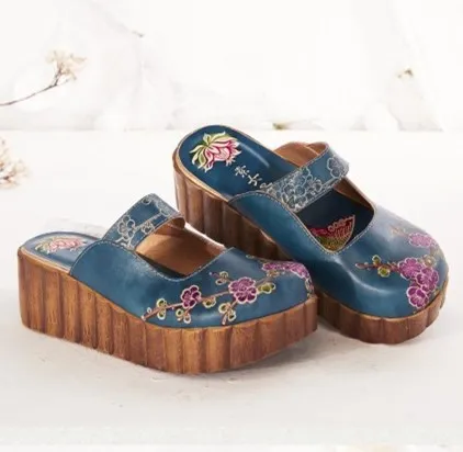 Careaymade-Folk style Head layer cowhide pure handmade Carved shoes,the retro art mori girl shoes,Women's fashion casual slipper