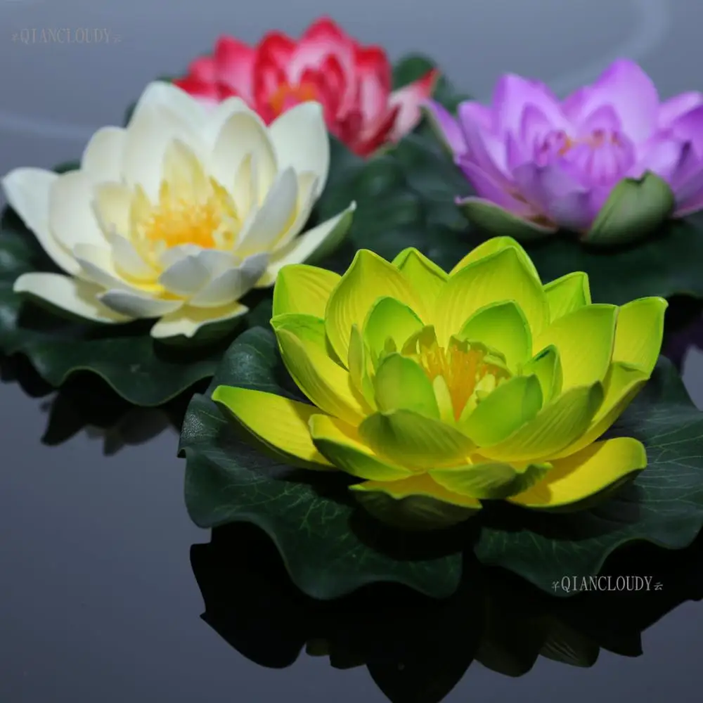 

Green Artificial fake Fish tank pond flowers Head 17cm Lotus flowers Water Lily lilies Floating Pool Plants Gift wedding B83