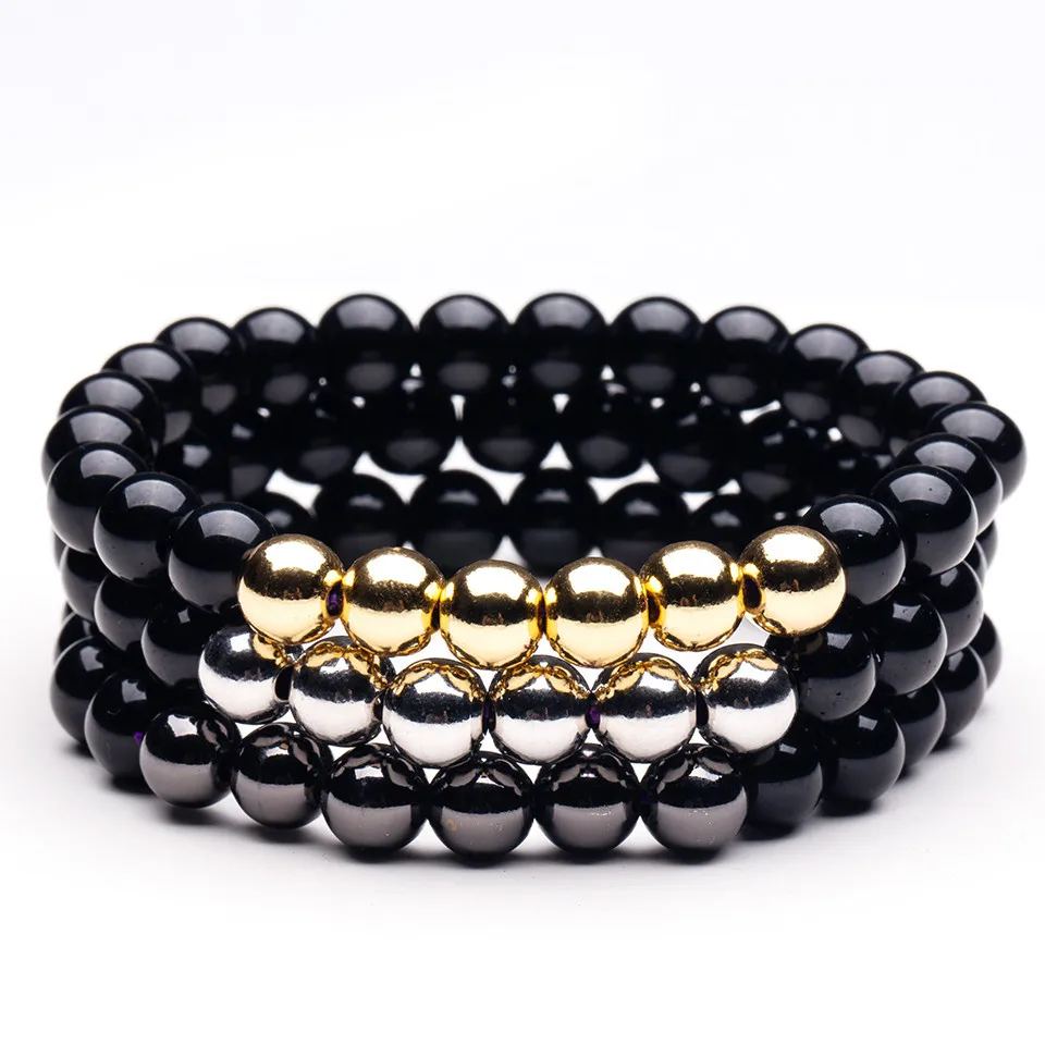 Natural stone Beads lava stone Tiger eye Golden & silver Hematite wrap Men's bracelets bangles Charms Fashion Couple bracelets