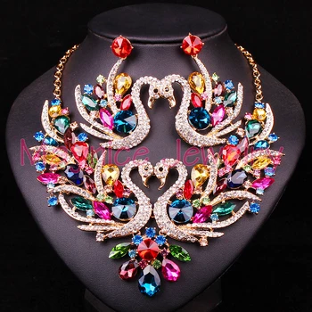 

Beautiful Crystal Swan Bridal Jewelry Sets Jewellery Necklace Earrings set for Bride Party Wedding Costume Accessories Xmas Gift