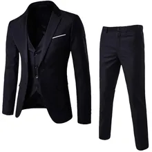 Модный мужской костюм Тонкий костюм из 3 предметов Блейзер деловой Свадебный Мужской пиджак жилет с брюками плюс размер костюм набор