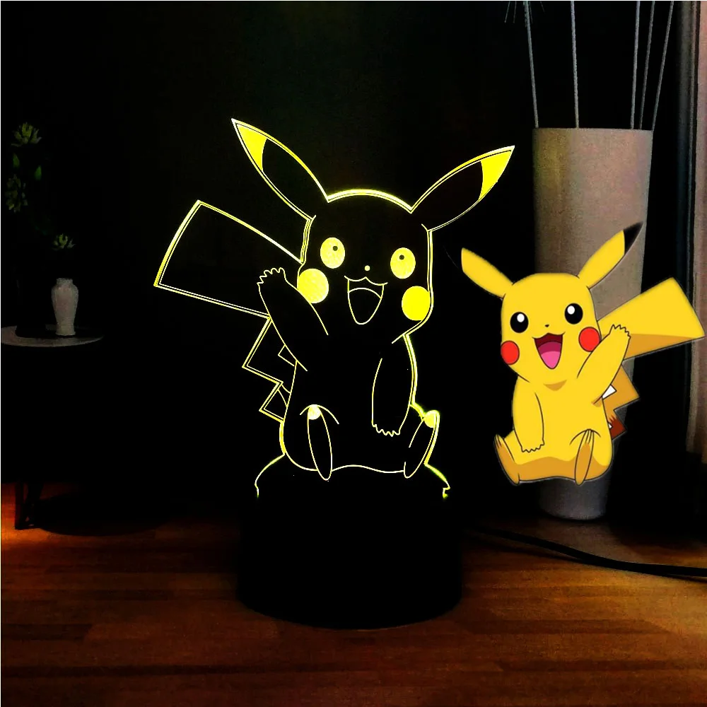Новинка 3D оптическая лампа Pikachu мультяшный акриловый светодиодный ночник