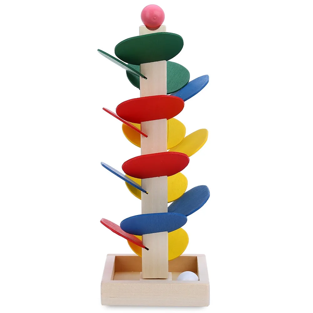Multicolor Blocks Wooden Tree Marble Ball Run Track Game Educational