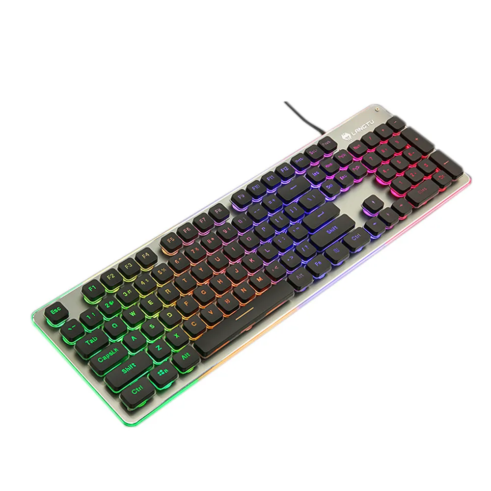 

Gaming Keyboard Colorful Crack LED Illuminated Backlit USB Wired PC Rainbow Gaming Keyboard Jn.19
