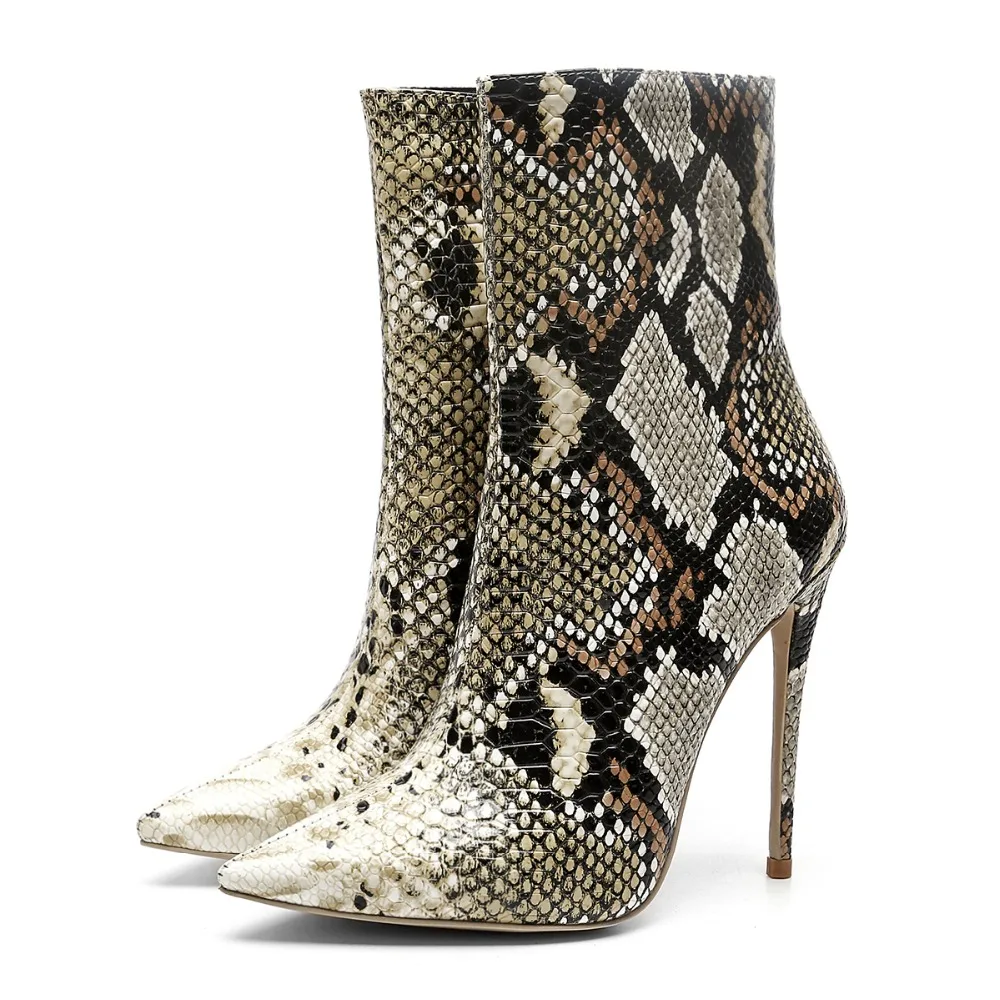 ARQA/Модные женские ботильоны со змеиным узором; теплые женские ботинки на высоком каблуке с подкладкой из короткого плюша; zapatos de mujer botas