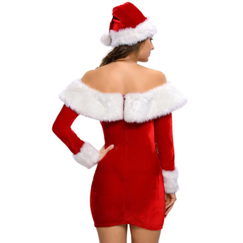 Для женщин одним словом воротник рождественские костюмы, косплей женская обувь красного цвета на Хэллоуин, униформа для ролевых игр, способный преодолевать Броды для взрослых с изображением Санта Клауса, платье+ шляпа