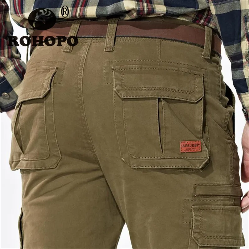 

Men Pockets Pant 2019 Man 100% Nature Pure Cotton Tooling Pants 30 to 44 plus size Loose Straight Cargo Trousers Army green Blue