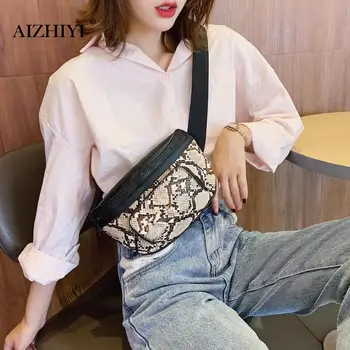 

Female Fashion Large Snake Print Zipper Crossbody Bags Women Waist Fanny Belt Packs PU Leather Shoulder Chest Bags
