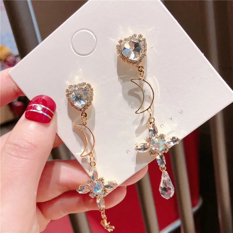 

New Fashion Love Earring Luxury Rhinestone Crystal Cross Long Drop Dangle Earrings Hollow Earrings for Women Party Jewelry Gift