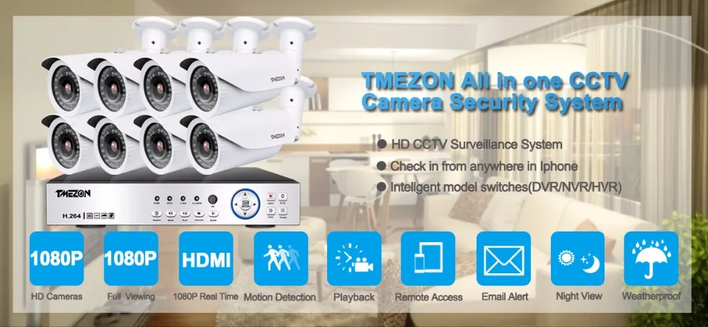 Tmezon AHD 8CH 1080P DVR 8 шт. 2.0MP 1080P камера 2,8-12 мм зум объектив CCTV домашняя система видеонаблюдения ИК ночного видения комплект