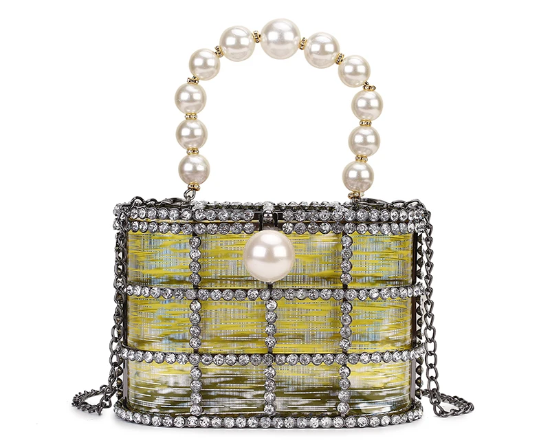 Роскошные женские вечерние сумочки с металлическими бриллиантами, прозрачными ПВХ жемчужными ручками, вечерняя сумочка, сумочка на цепочке, сумка на плечо, женская сумочка