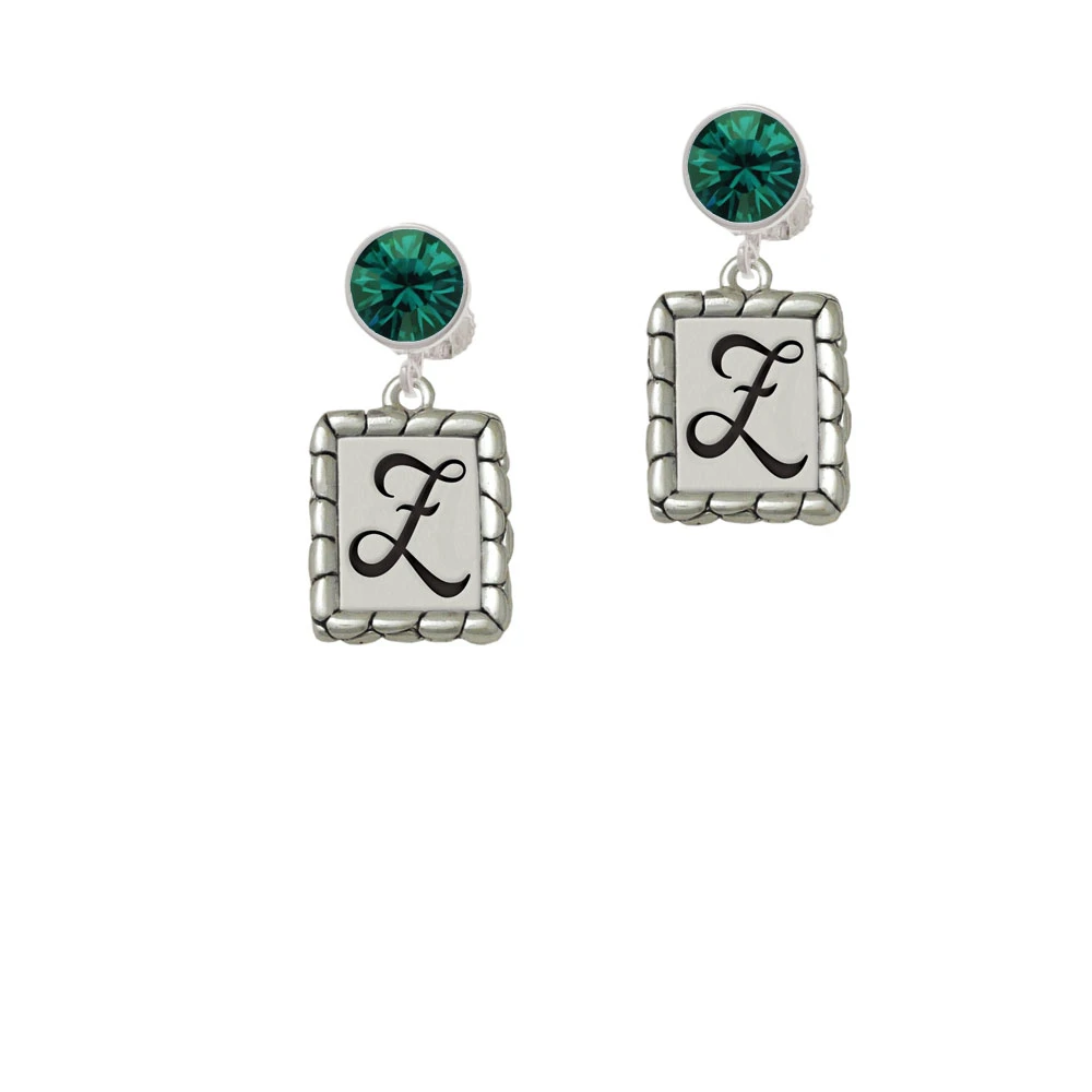 Pebble Border Initial - Z Crystal Clip On Earrings (5)