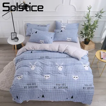 

Solstice Home Textile Queen Full Twin Bedding Set Child Adult Boy Girls Bed Linens Plaid Blue Gray Duvet Cover Pillow Case Sheet