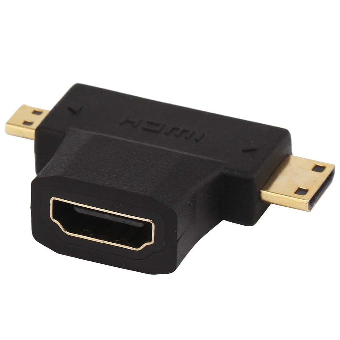

hot-HDMI 2 in 1 T Female Adapter Connector to Male Mini HDMI And Mini HDMI Male Adapter, Black