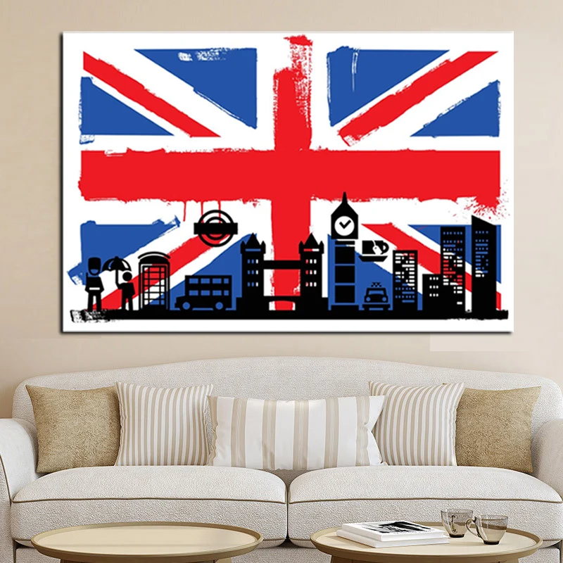 HD Print London Flag of British with Big Ben Abstract Oil Painting on Canvas Modern Wall Art Picture for Living Room Sofa Poster (4)