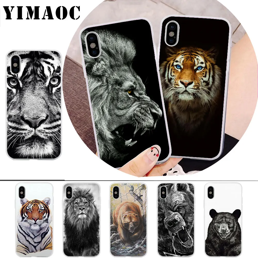 

YIMAOC russian bear tiger lion Soft Silicone Case for iPhone X r s Xr Xs Max 8 7 6S 6 Plus 5 5s SE