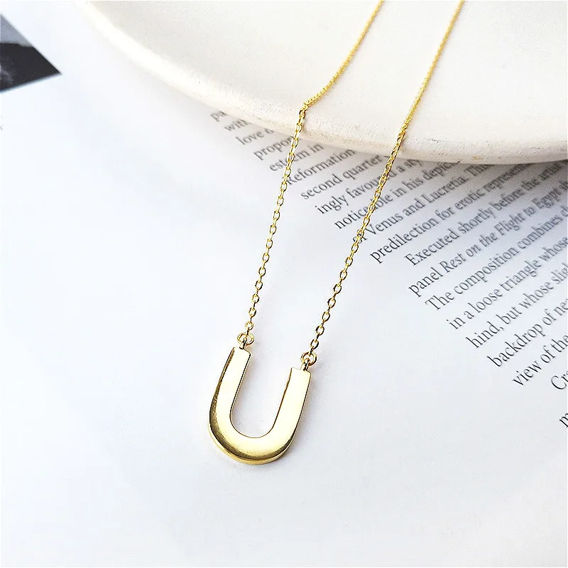 

Fengxiaoling Golden Horseshoe Pendant Necklaces For Women 925 Sterling Silver U Shape Letter Statement Necklace Gifts