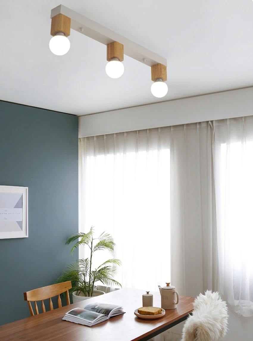 Скандинавские простые деревянные потолочные светильники, современные 3 головки, Деревянные железные Креативные кухонные лампы, бар, балкон, кабинет, внутреннее освещение, приспособление