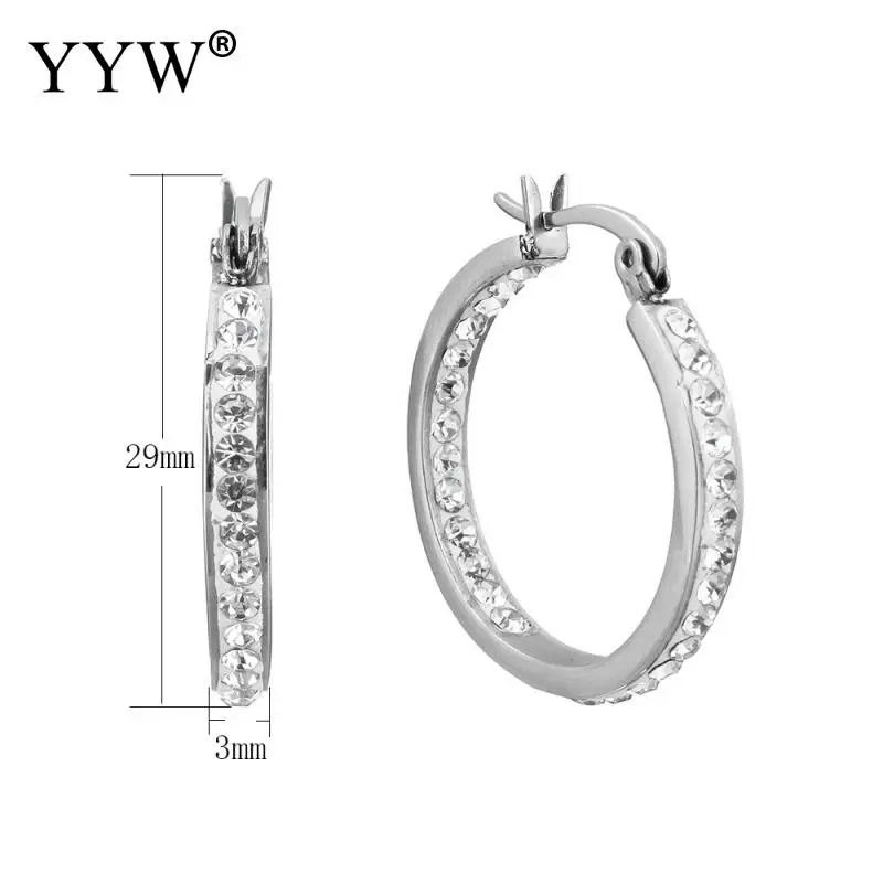 Women Earrings Statement Rhinestone Stainless Steel Ear Loop Hoop Earring 2018 Punk Pendientes Round Circle | Украшения и