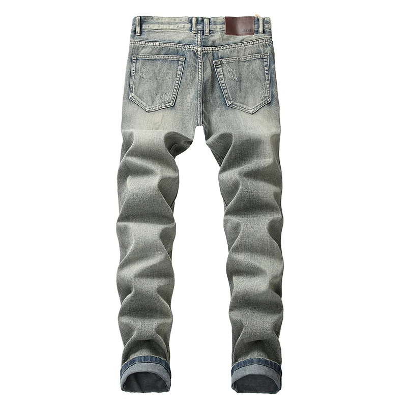 HMILY, Стрейчевые джинсы с дырками для маленьких ног, мужские хлопковые джинсы, Мужские штаны, винтажные крутые брюки с дырками, мужские летние брюки
