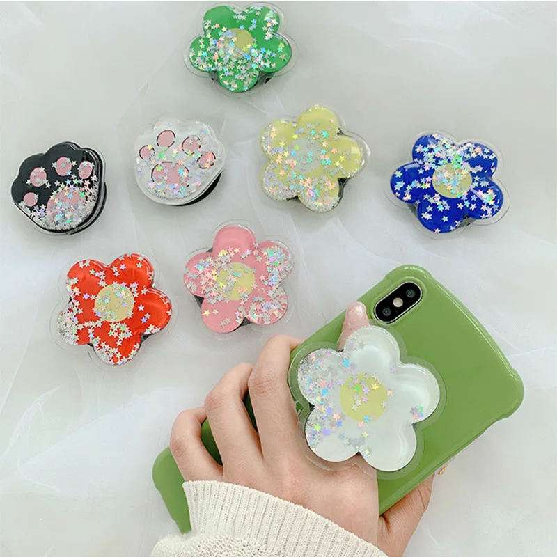 Cute Flower Liquid Star Folding stand For Mobile phone Holder for iPhone X 8 7 6 Plus IPAD for Samsung Phone Case Grip Kichstand