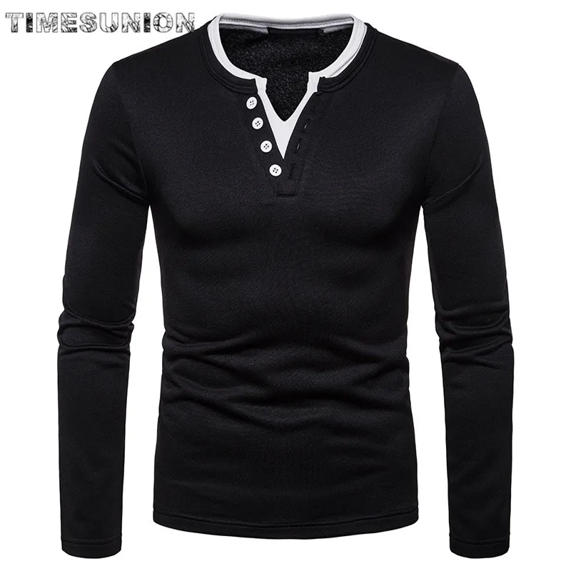 

mens fashion 2019 Henry collar mens t shirts top quality long sleeves Solid color cotton t-shirt homme