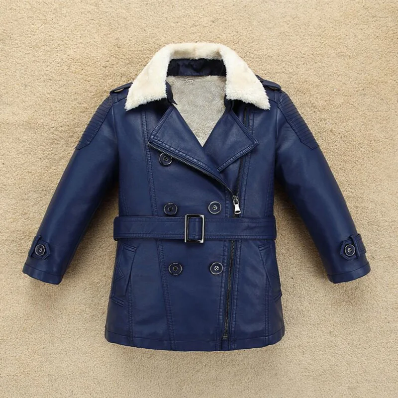 

2018 Children's Puleather Boys Clothes Autumn & Winter Kids Leather Jacket Medium-Long Plus Velvet Thicken Boys jacket Hot Sale
