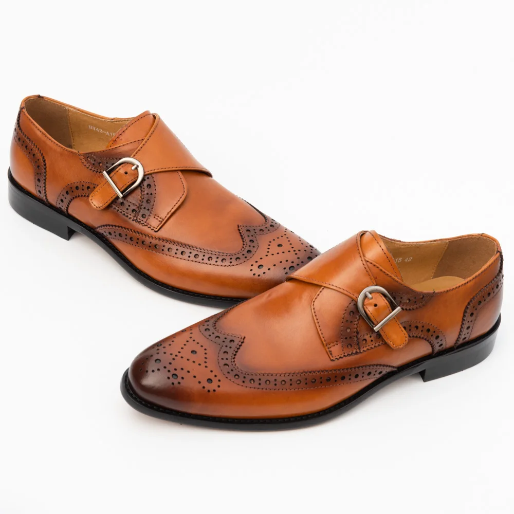 Мужская модельная обувь из натуральной кожи; броги желтого цвета с пряжкой на ремешке; брендовая Роскошная модная мужская обувь; Свадебная формальная обувь