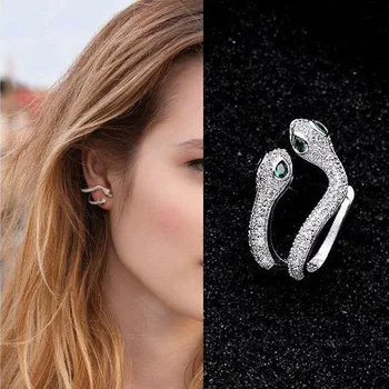 

Left/Right Single Sale S925 Silver Needle Double Snake Earrings Micro Mosaic AAA+ Zircon Elegant Ear Clip Earrings for Women