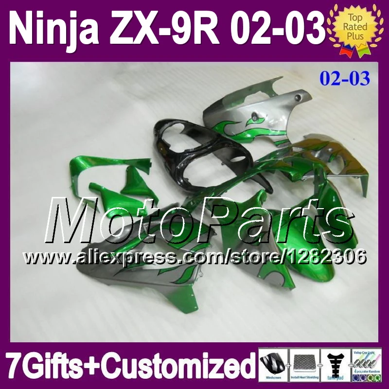 7 подарки для KAWASAKI серебро пламя зеленый ZX9R 02 03 ZX-9R 9 R ZX 9R серебристый * T1824 2002 2003